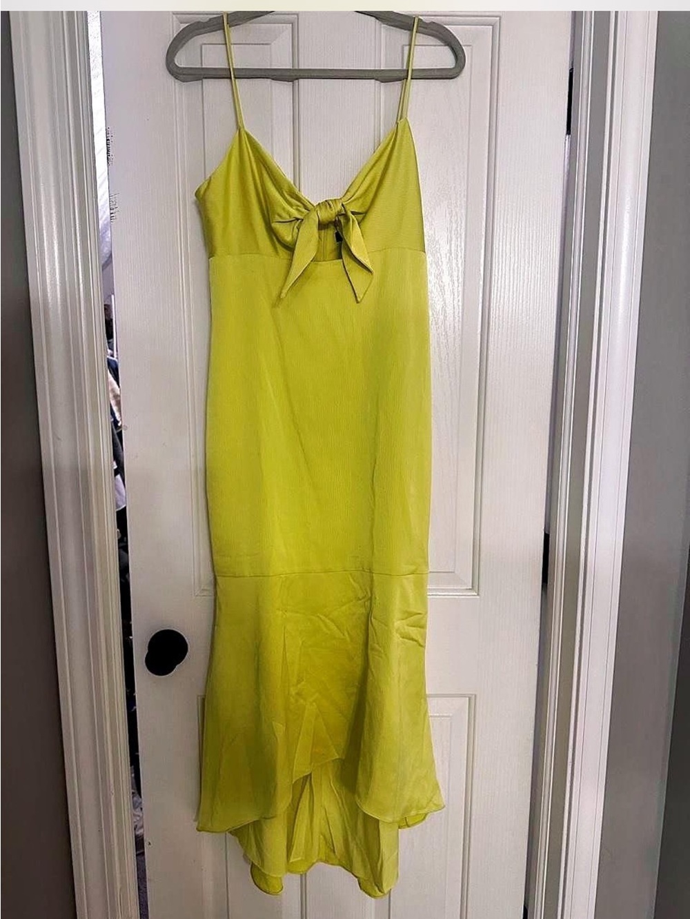 Aidan Mattox Chartreuse Tie-Front Slip Dress